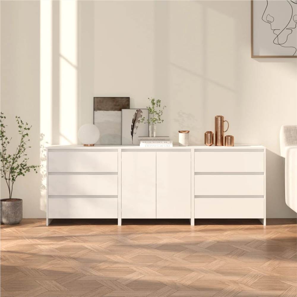 

3 Piece Sideboard White Engineered Wood