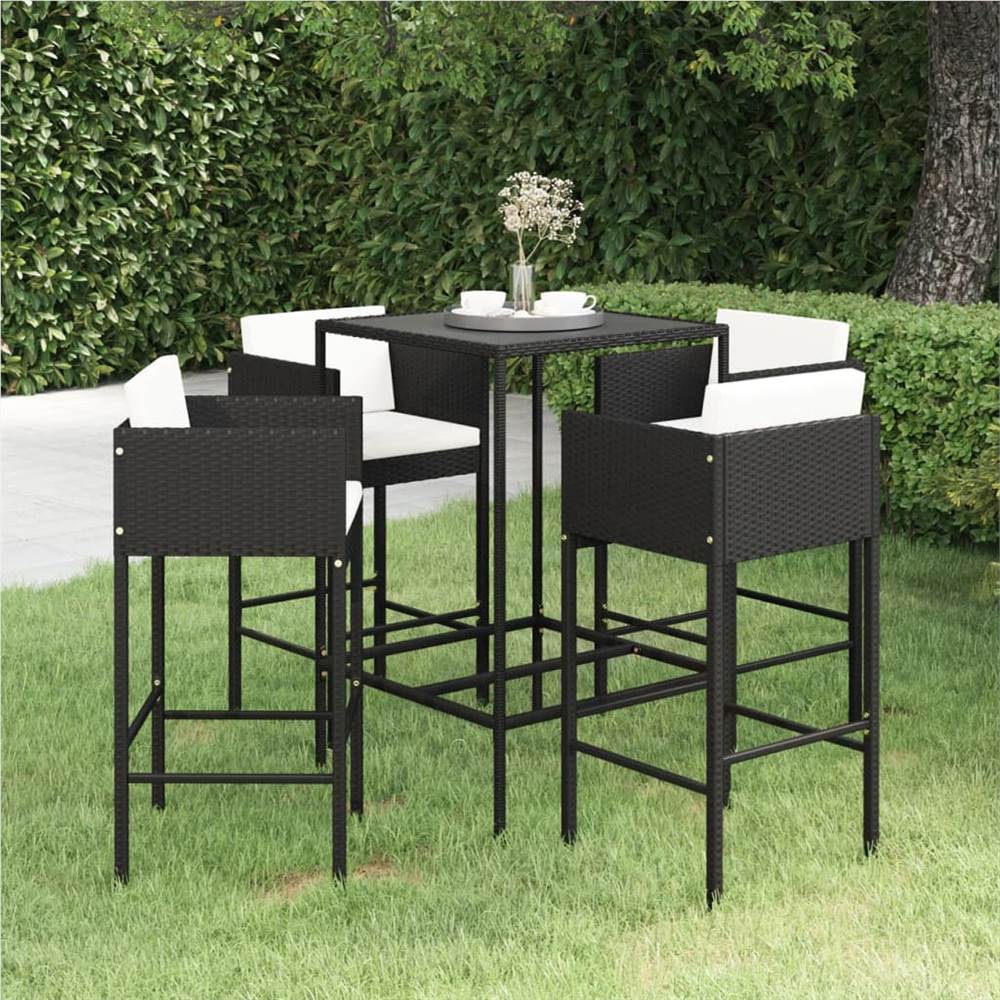 

5 Piece Garden Bar Set with Cushions Poly Rattan Black