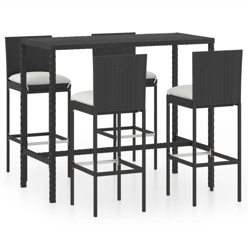 5 Piece Garden Bar Set with Cushions Poly Rattan Black