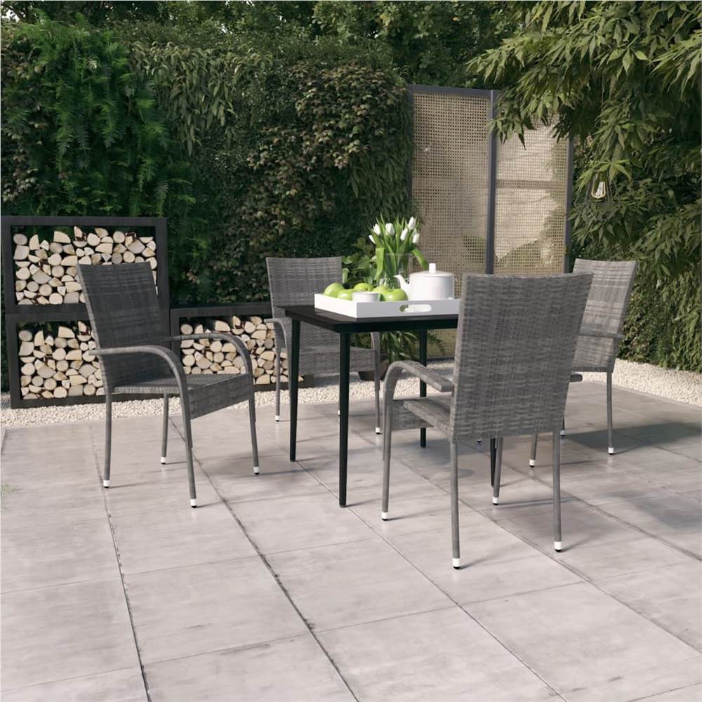 

5 Piece Garden Dining Set Grey and Black
