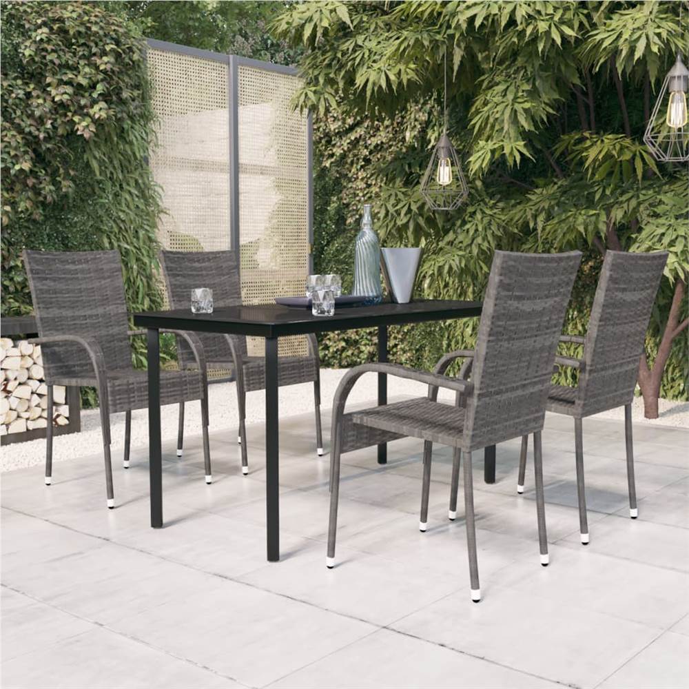

5 Piece Garden Dining Set Grey and Black