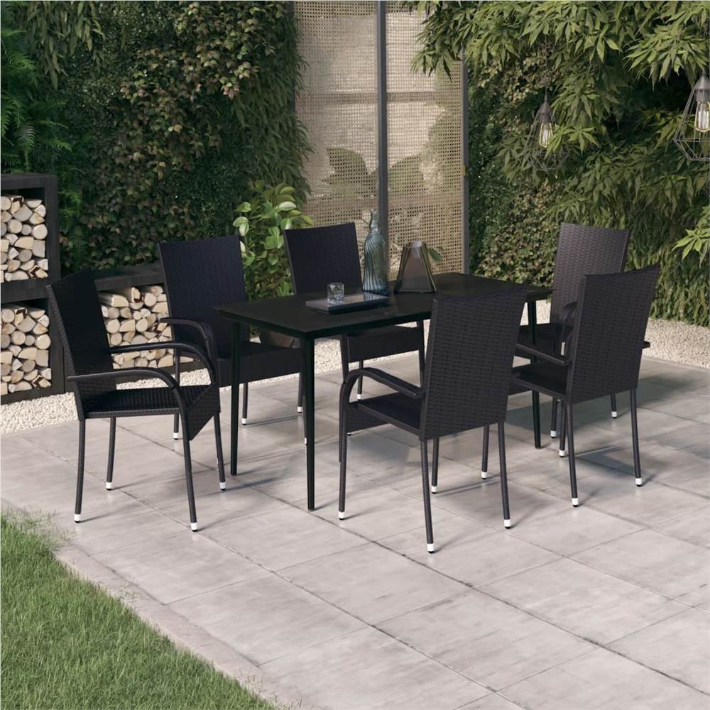 

7 Piece Garden Dining Set Black