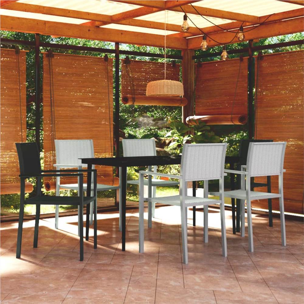 

7 Piece Garden Dining Set Black and White