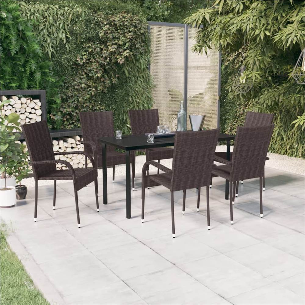 

7 Piece Outdoor Dining Set Brown and Black