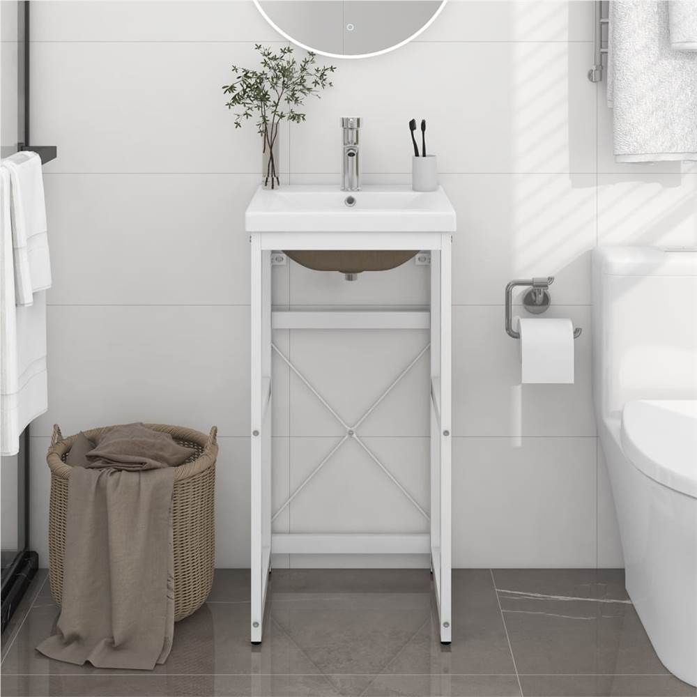 

Bathroom Washbasin Frame with Built-in Basin White Iron