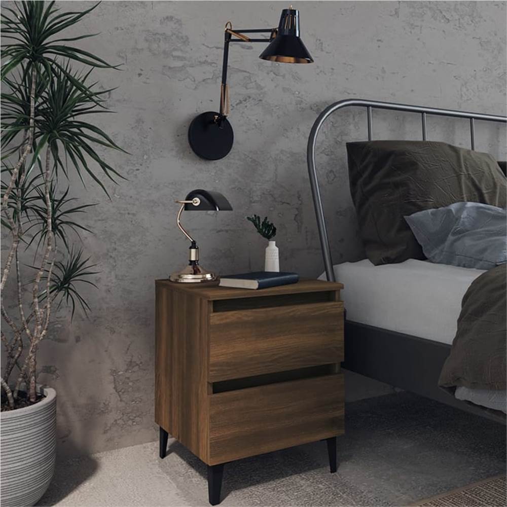 

Bed Cabinet with Metal Legs Brown Oak 40x35x50 cm