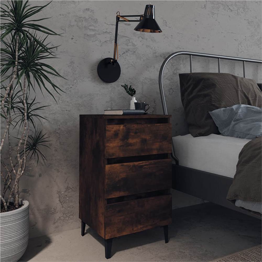 

Bed Cabinet with Metal Legs Smoked Oak 40x35x69 cm