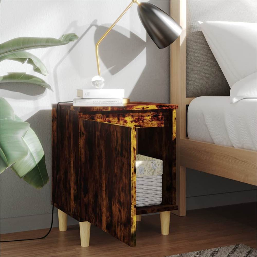 Bed with Solid Wood Legs 2 pcs Smoked Oak 40x30x50 cm