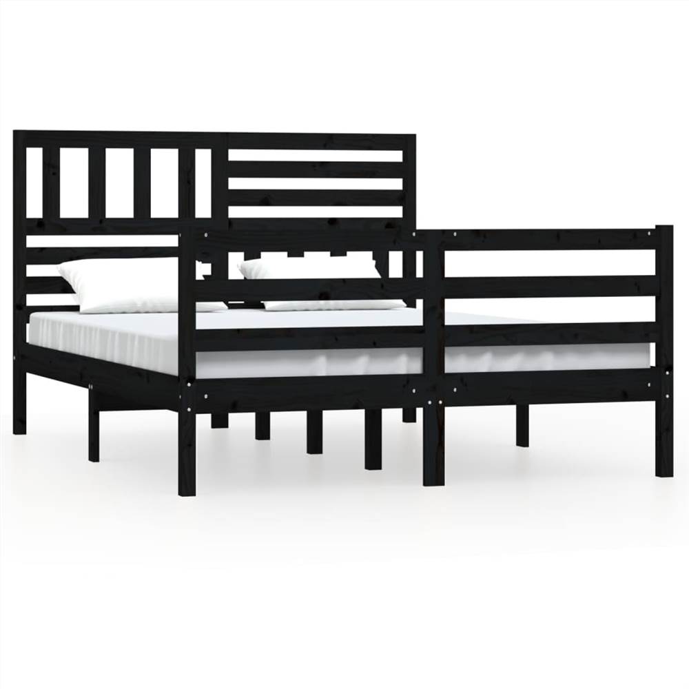 Bed Frame Black Solid Wood 120x190 cm 4FT Small Double