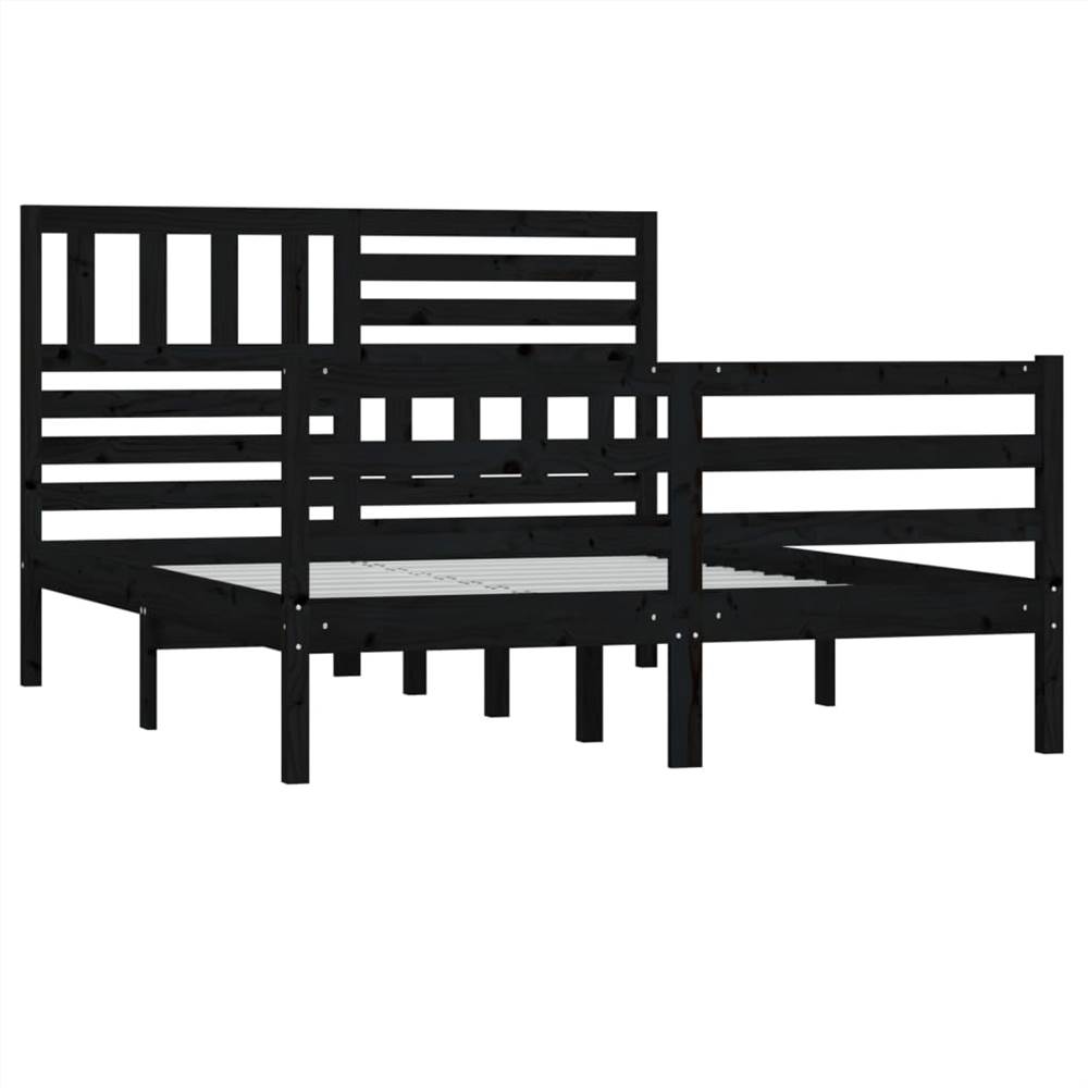Bed Frame Black Solid Wood 120x190 cm 4FT Small Double