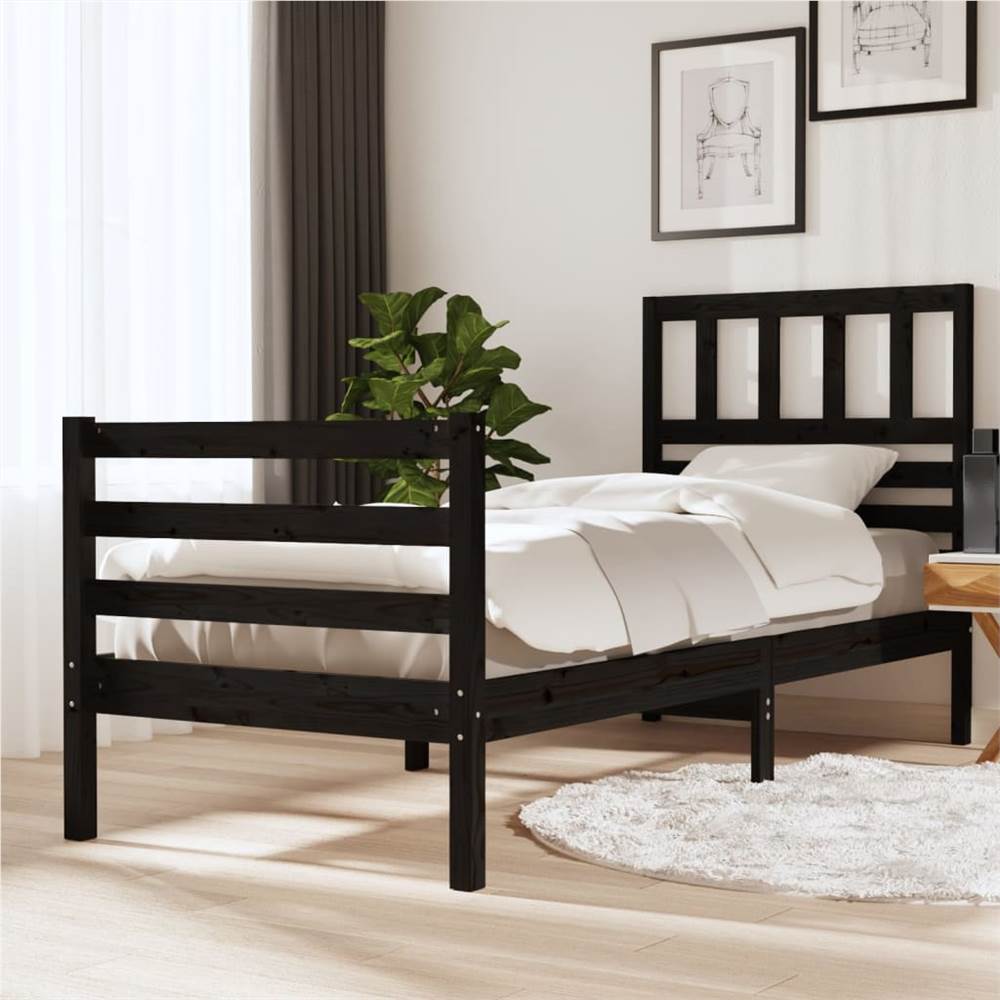 

Bed Frame Black Solid Wood 75x190 cm 2FT6 Small Single