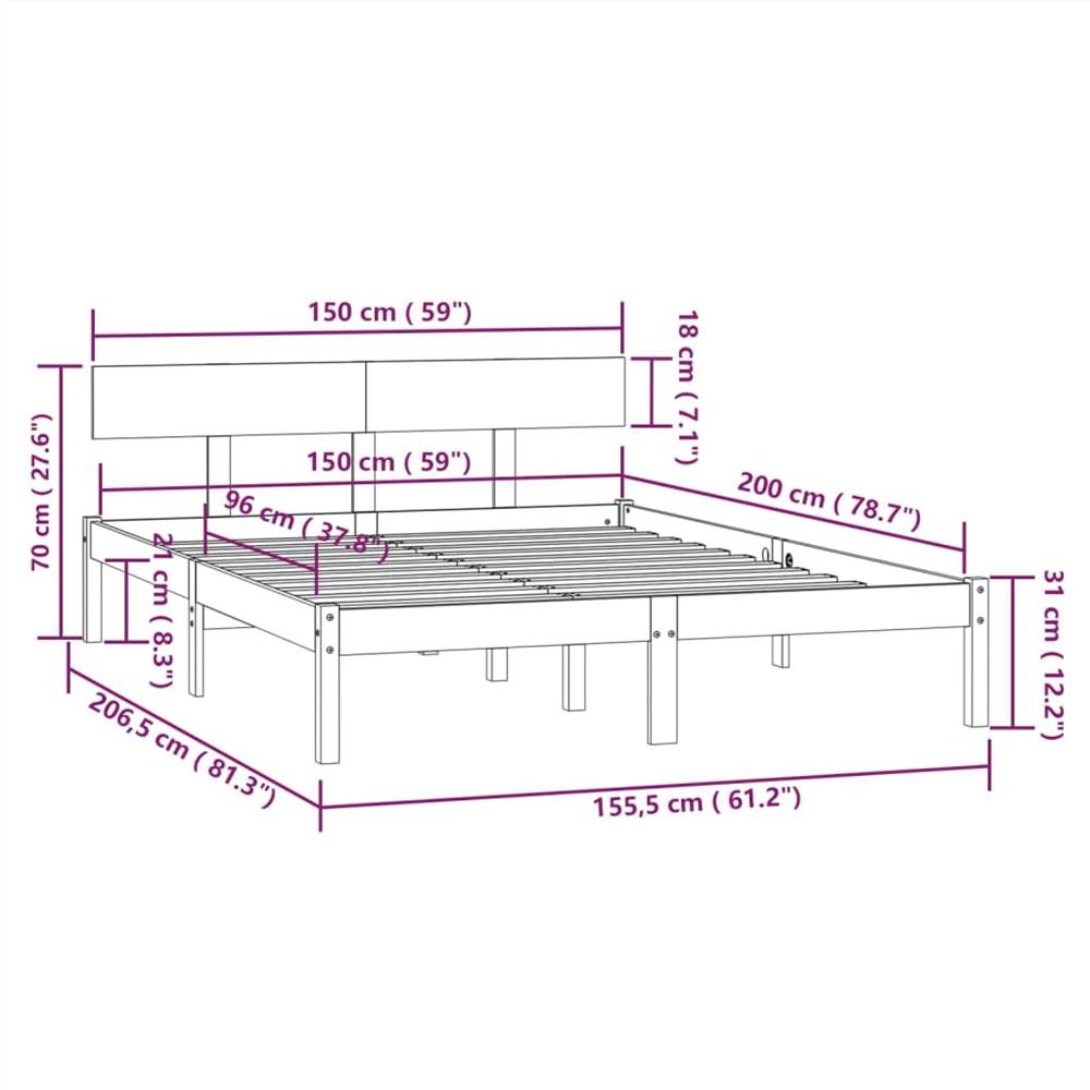 Bed Frame Black Solid Wood Pine 160x200 cm King