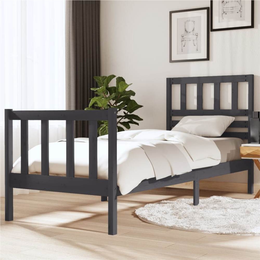 

Bed Frame Grey Solid Wood 75x190 cm 2FT6 Small Single