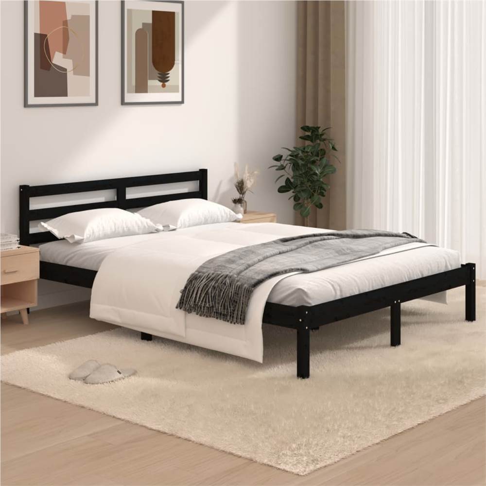 

Bed Frame Solid Wood Pine 120x190 cm Black 4FT Small Double