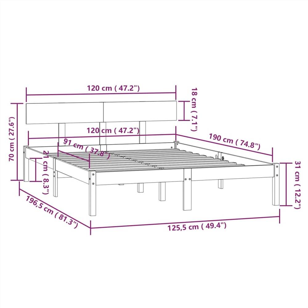 Bed Frame Solid Wood Pine 120x200 cm Small Double