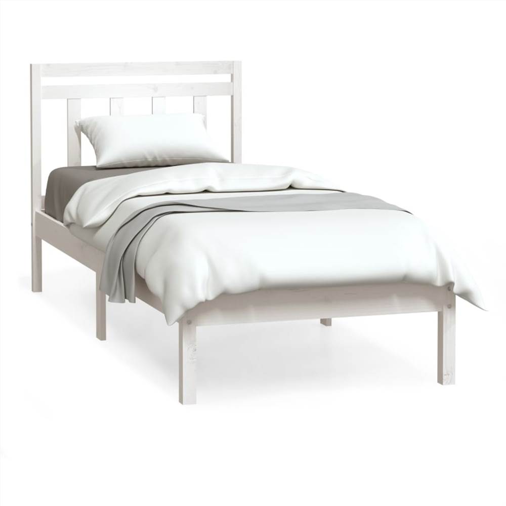 Bed Frame White Solid Wood 90x200 cm 3FT Single