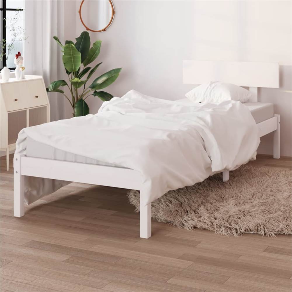 

Bed Frame White Solid Wood Pine 75x190 cm Small Single