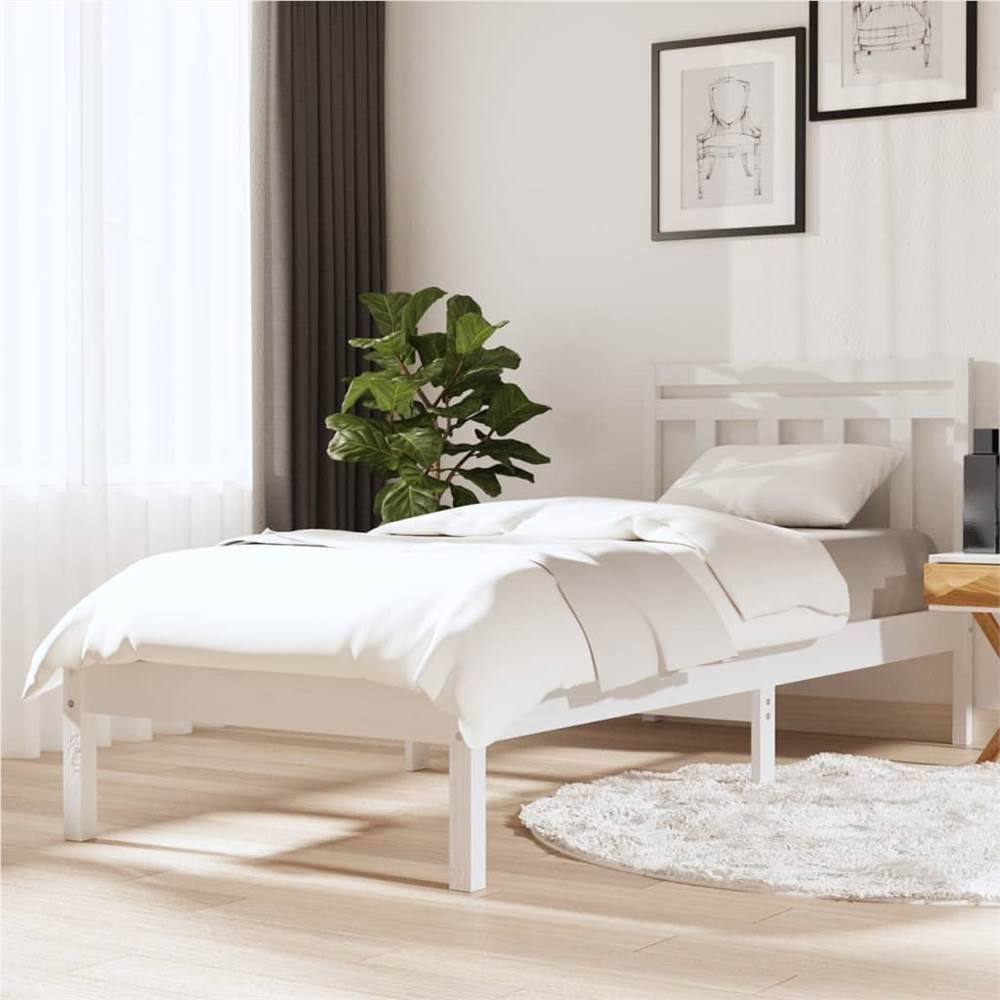 

Bed Frame White Solid Wood Pine 90x200 cm 3FT Single