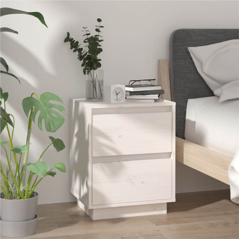 Bedside Cabinet White 40x35x50 cm Solid Wood Pine