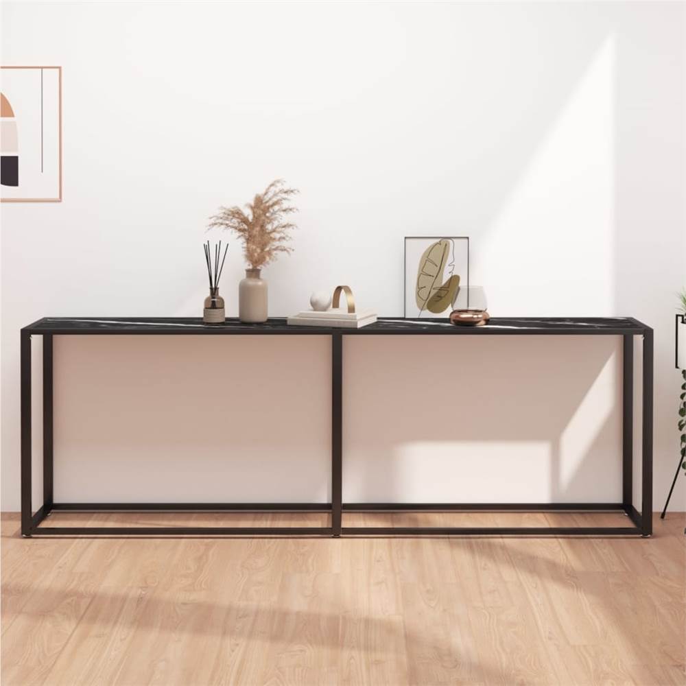 Console Table Black Marble 220x35x75.5cm Tempered Glass