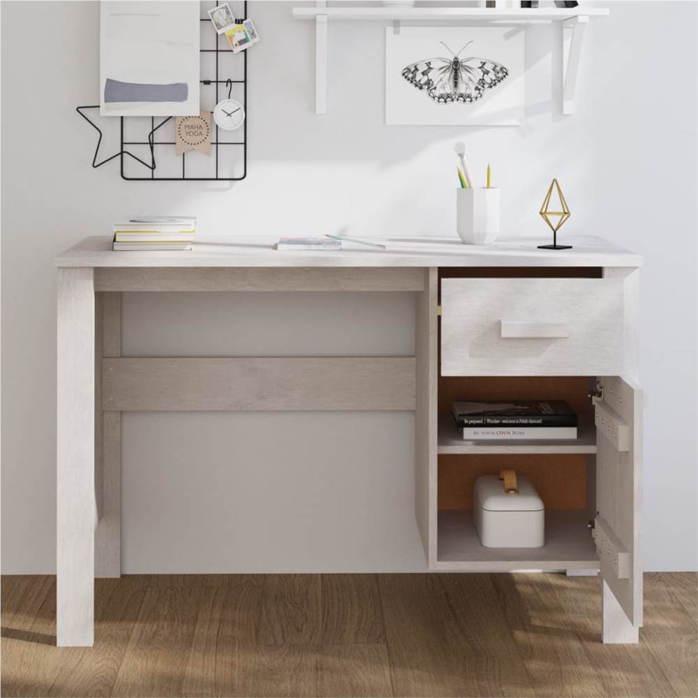 Desk White 113x50x75 cm Solid Wood Pine
