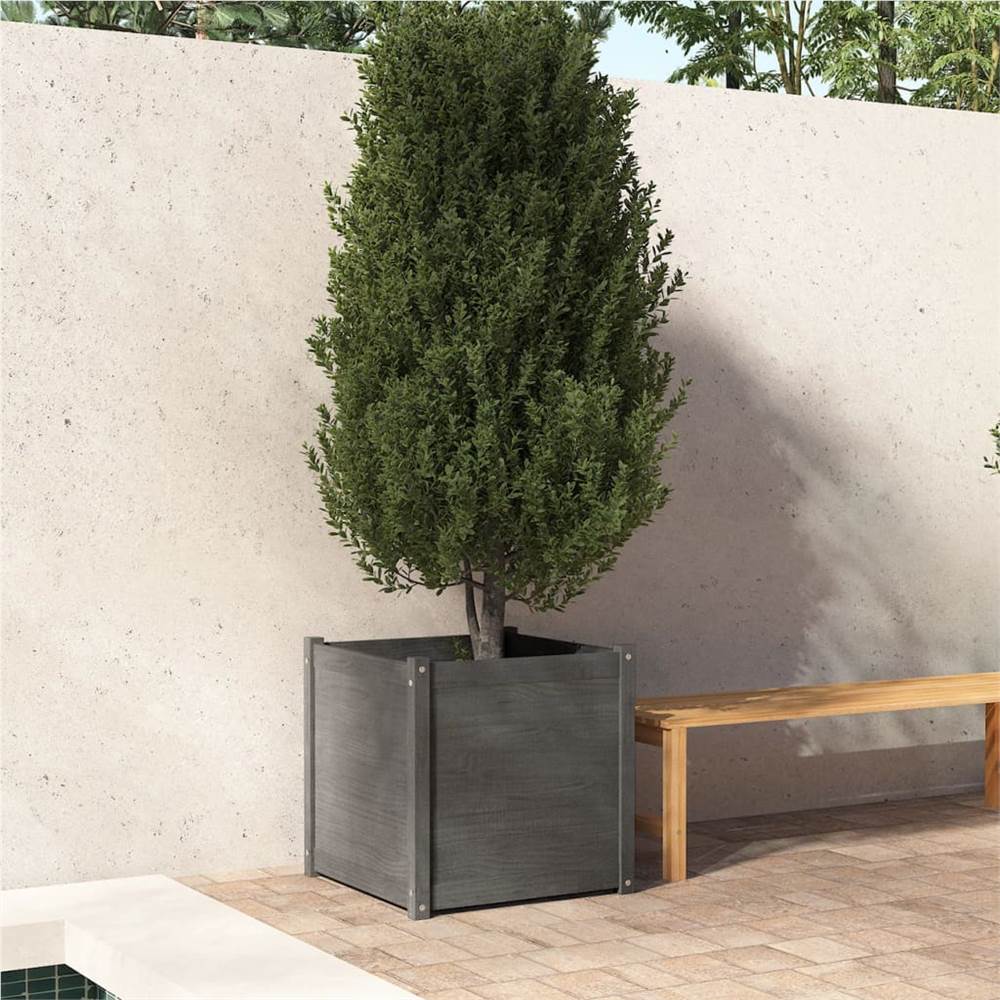 Garden Planter Grey 60x60x60 cm Solid Pinewood