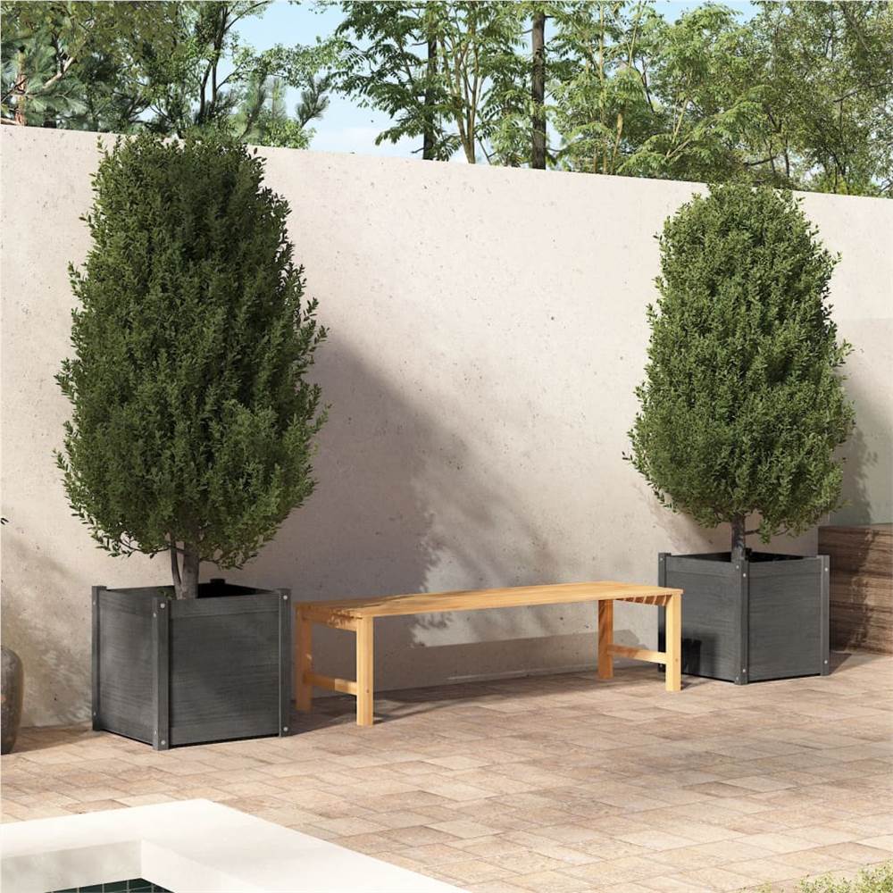 Garden Planters 2 pcs Grey 50x50x50 cm Solid Pinewood
