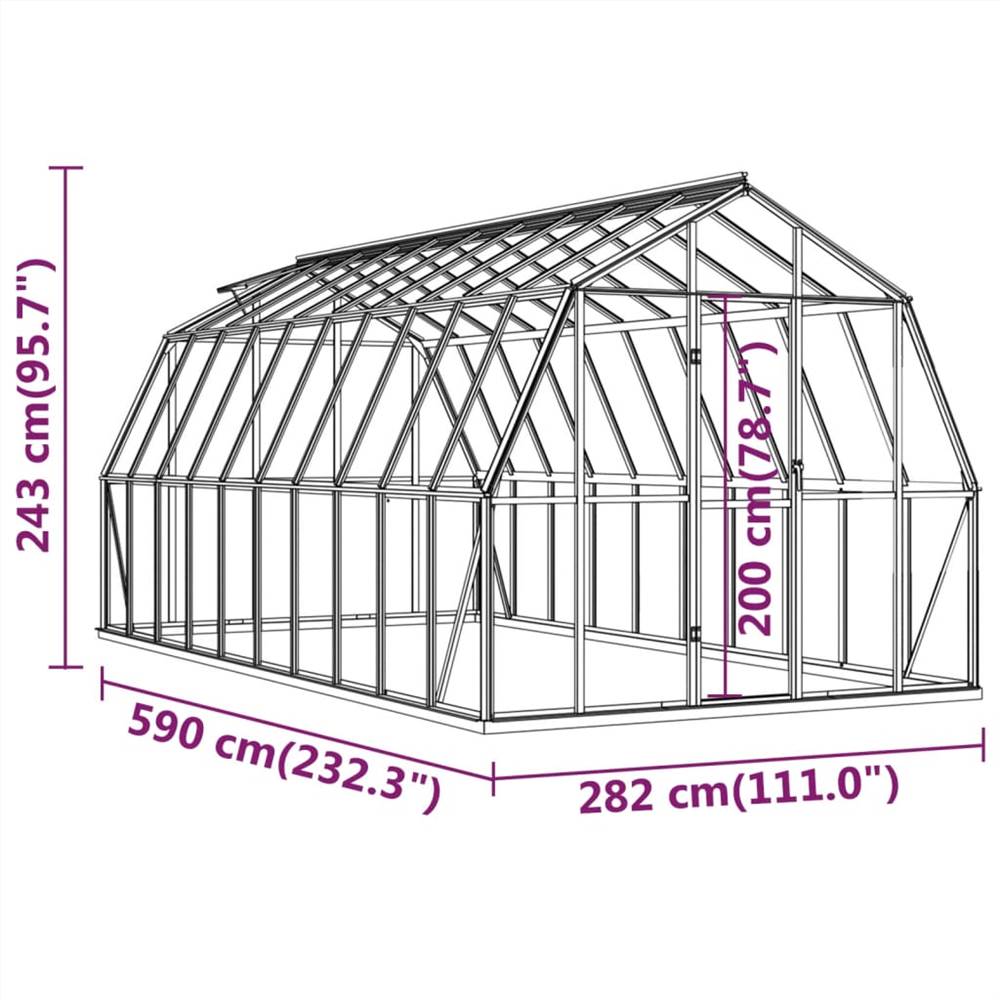 Greenhouse with Base Frame Anthracite 16.64 m² Aluminium