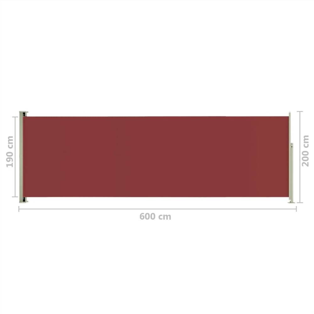 Patio Retractable Side Awning 200x600 cm Red