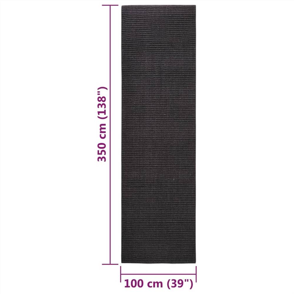Rug Natural Sisal 100x350 cm Black