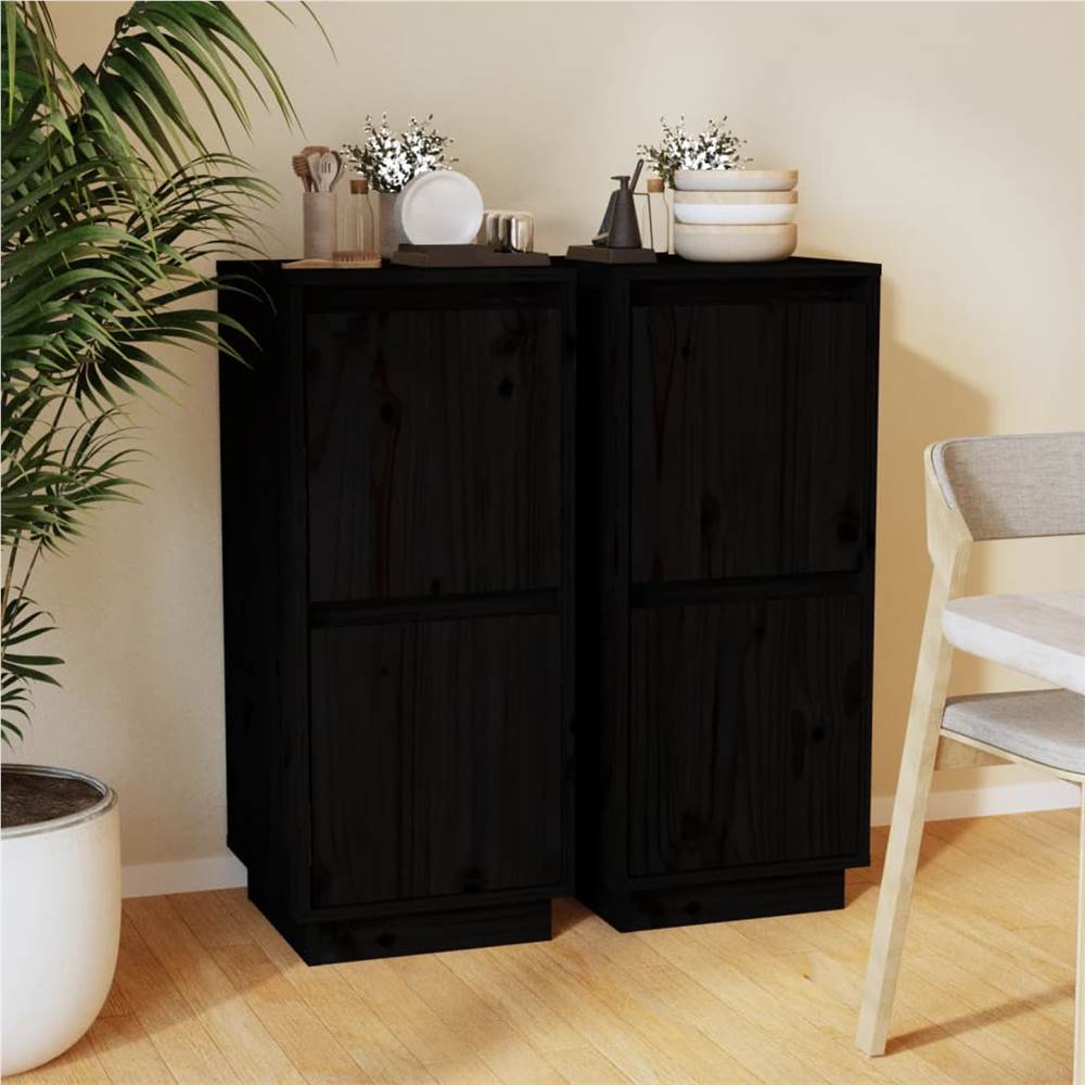 

Sideboards 2 pcs Black 31.5x34x75 cm Solid Wood Pine