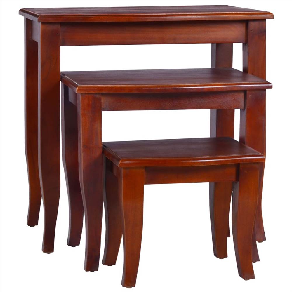 

Stackable Side Tables 3 pcs Classical Brown Solid Wood Mahogany