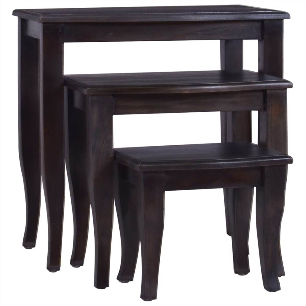 

Stackable Side Tables 3 pcs Light Black Solid Wood Mahogany