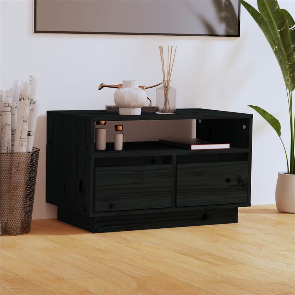 

TV Cabinet Black 60x35x37 cm Solid Wood Pine