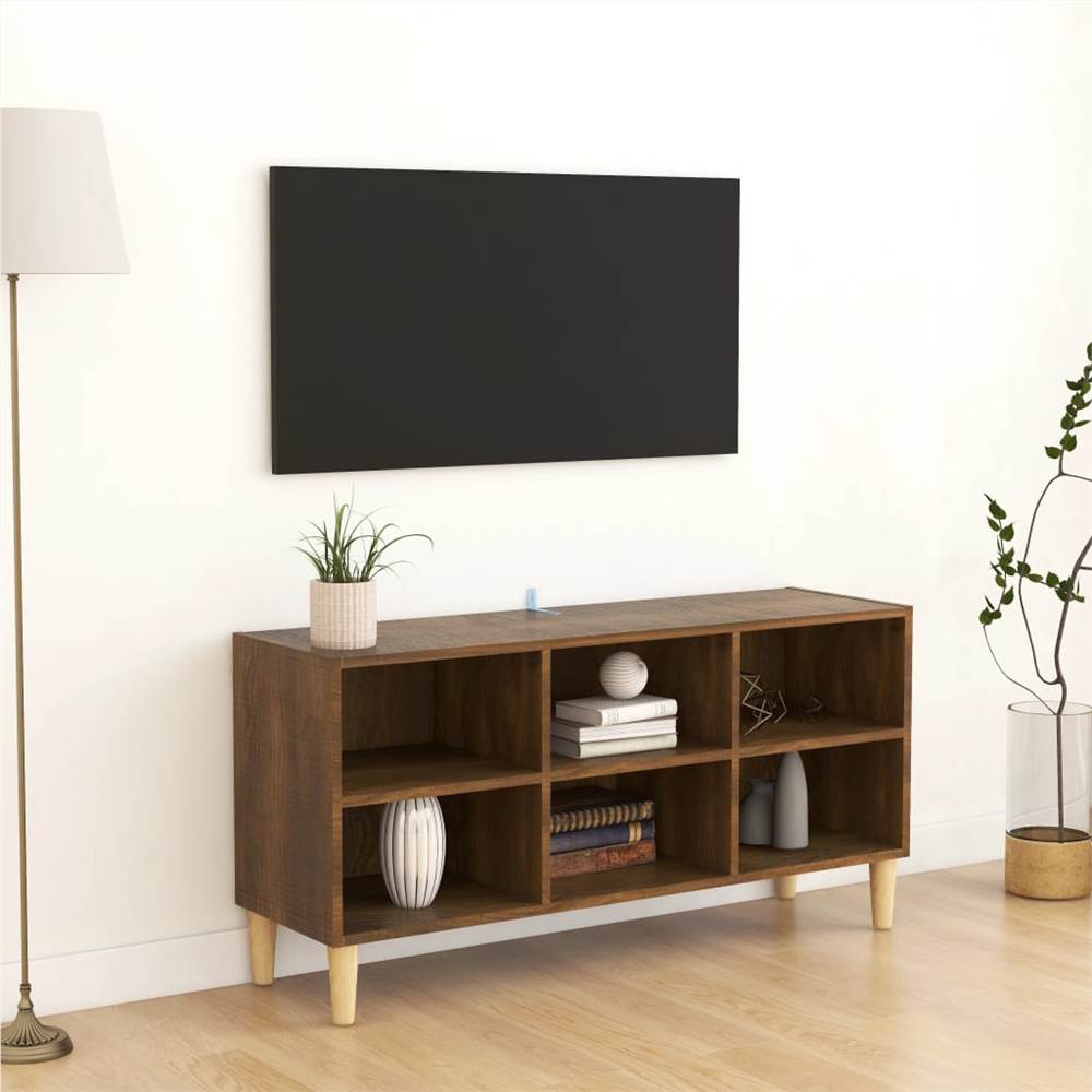 

TV Cabinet with Solid Wood Legs Brown Oak 103.5x30x50 cm