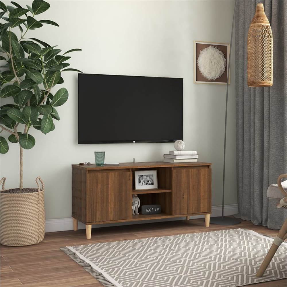 

TV Cabinet with Solid Wood Legs Brown Oak 103.5x35x50 cm