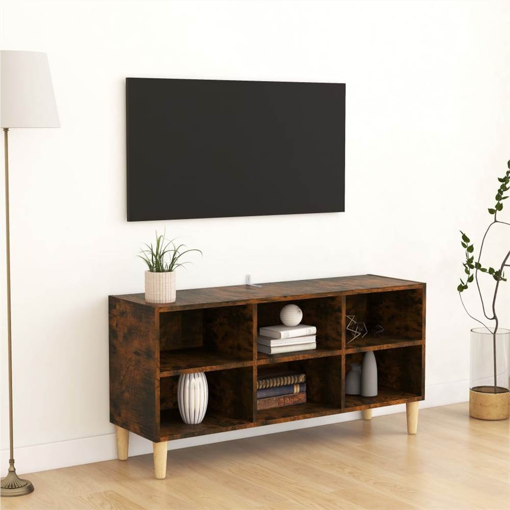 

TV Cabinet with Solid Wood Legs Smoked Oak 103.5x30x50 cm