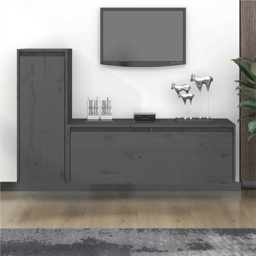 

TV Cabinets 2 pcs Grey Solid Wood Pine