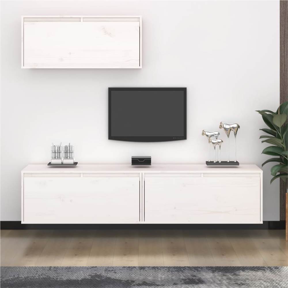 

TV Cabinets 3 pcs White Solid Wood Pine