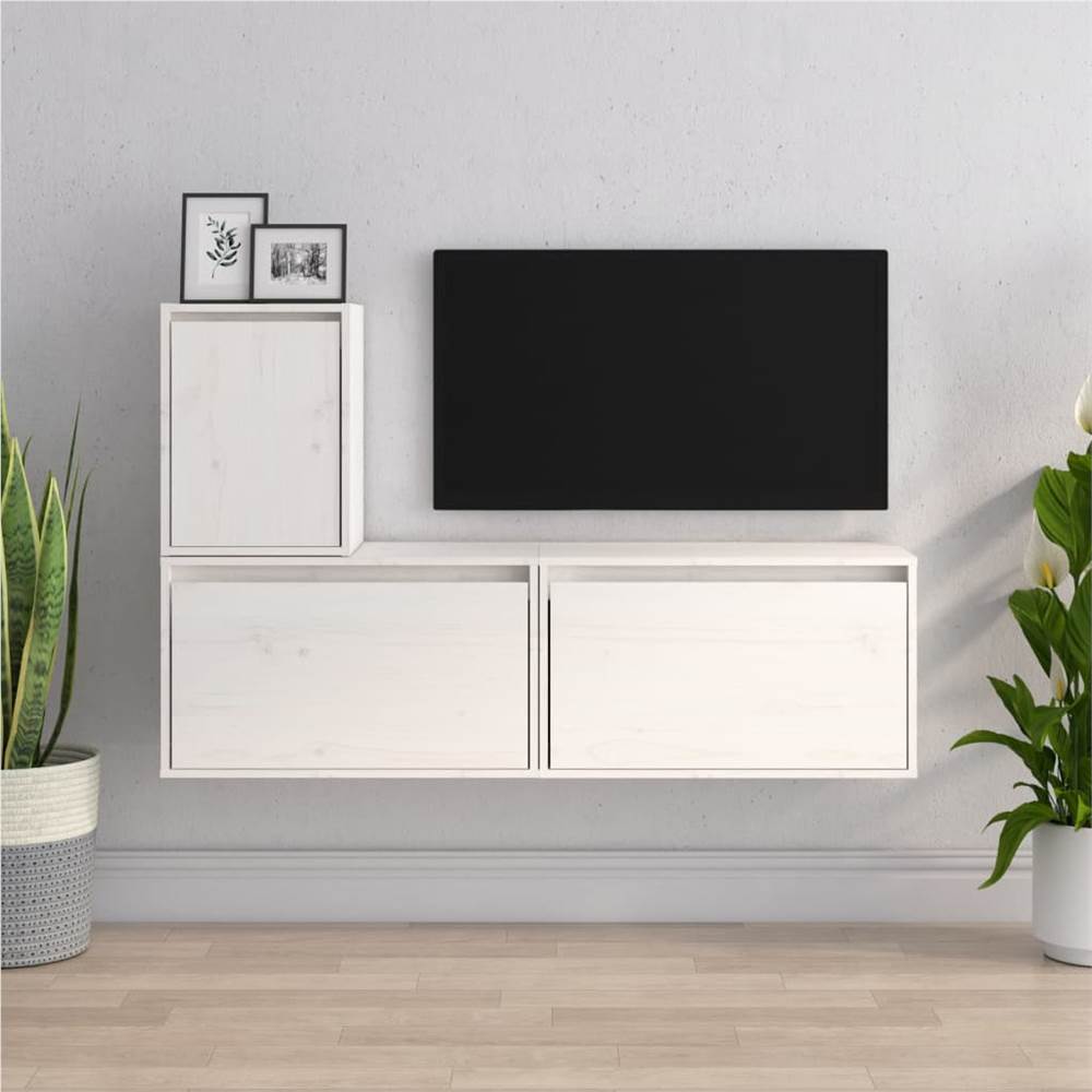 

TV Cabinets 3 pcs White Solid Wood Pine