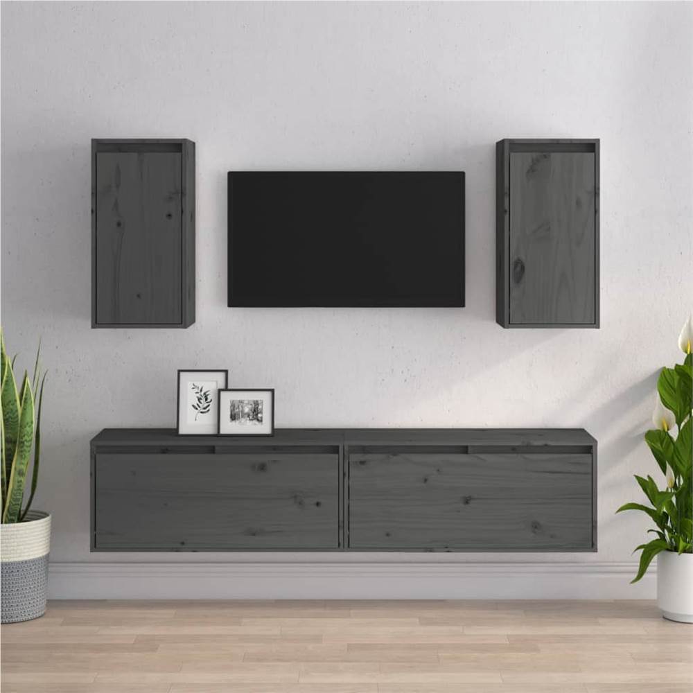 

TV Cabinets 4 pcs Grey Solid Wood Pine