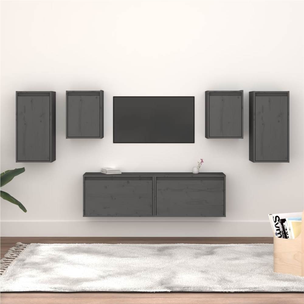 

TV Cabinets 6 pcs Grey Solid Wood Pine
