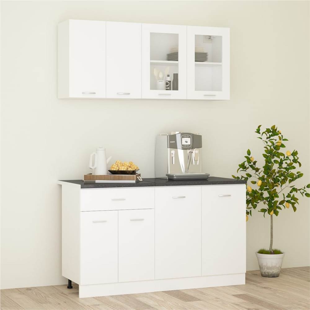 

4 Piece Kitchen Cabinet Set with Worktop White Chipboard