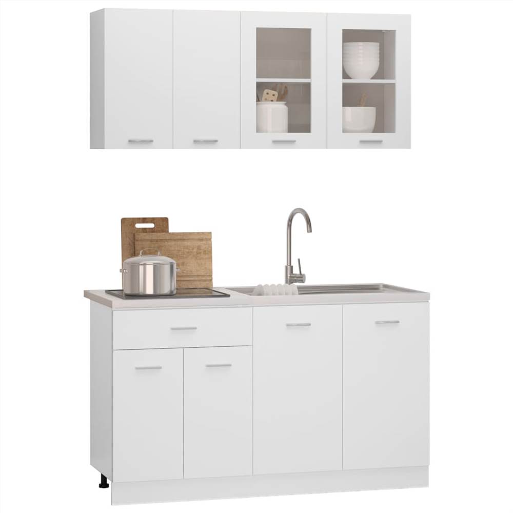 4 Piece Kitchen Cabinet Set with Worktop White Chipboard