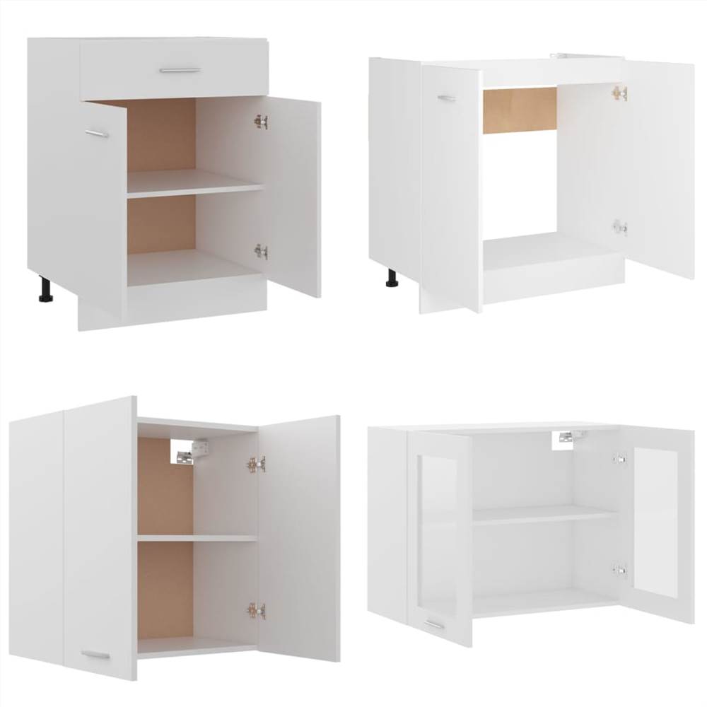 4 Piece Kitchen Cabinet Set with Worktop White Chipboard