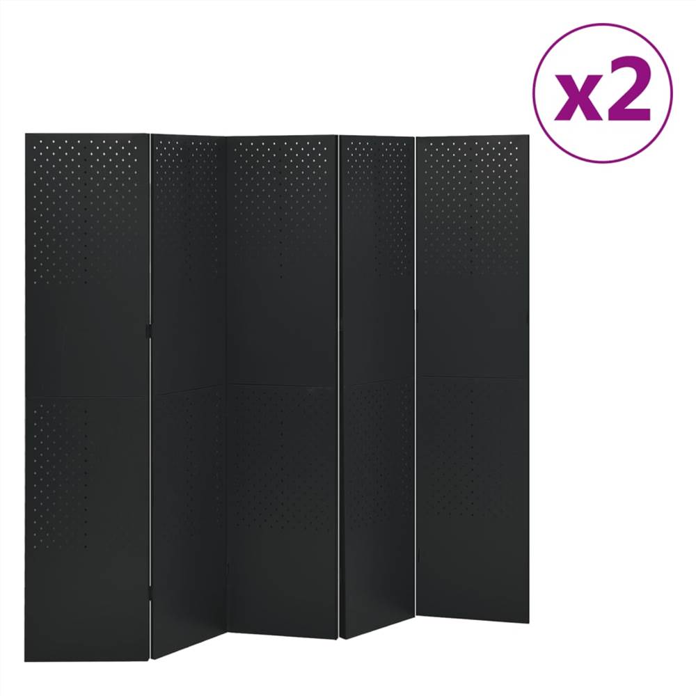 

5-Panel Room Dividers 2 pcs Black 200x180 cm Steel