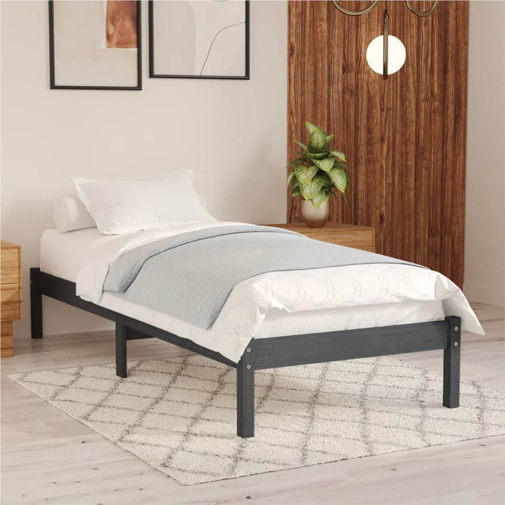 

Bed Frame Grey Solid Pinewood 75x190 cm UK Small Single