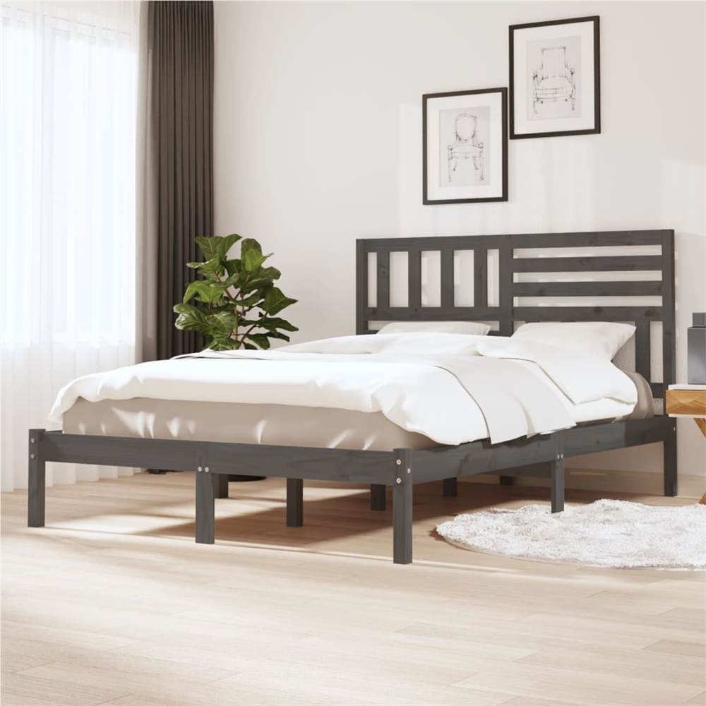 

Bed Frame Grey Solid Wood Pine 120x200 cm Small Double