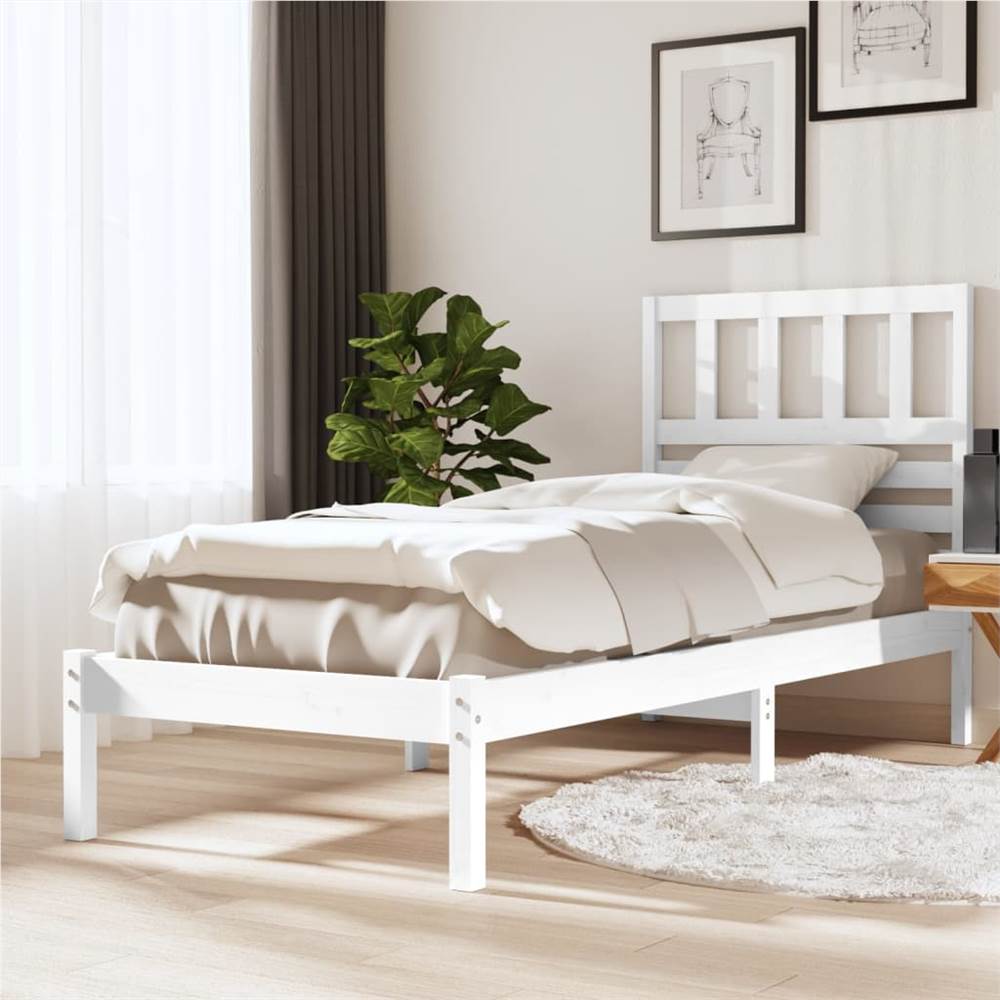 

Bed Frame White Solid Wood Pine 75x190 cm Small Single