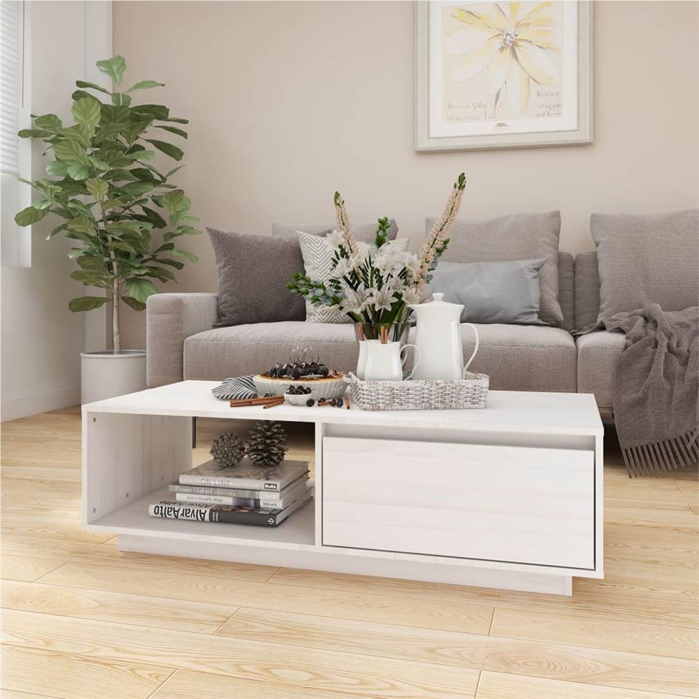 

Coffee Table White 110x50x33.5 cm Solid Pinewood